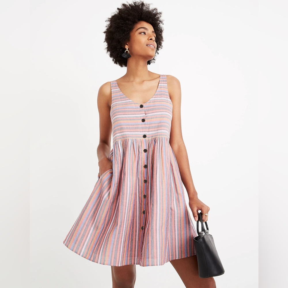 Madewell Scoop Neck Tank Dress in Rainbow Stripe